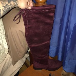 Burgundy above the knee boots